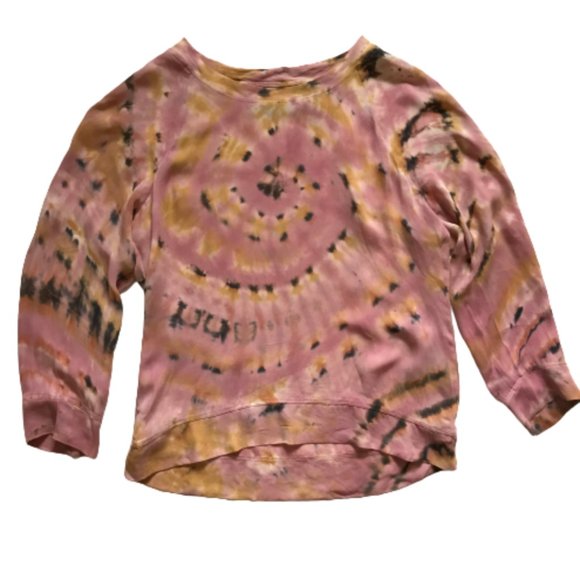 Raquel Allegra Tops - Raquel Allegra Tie Dye Top Shirt Womens 0 XS Pink Long Sleeve Crew Neck Silk